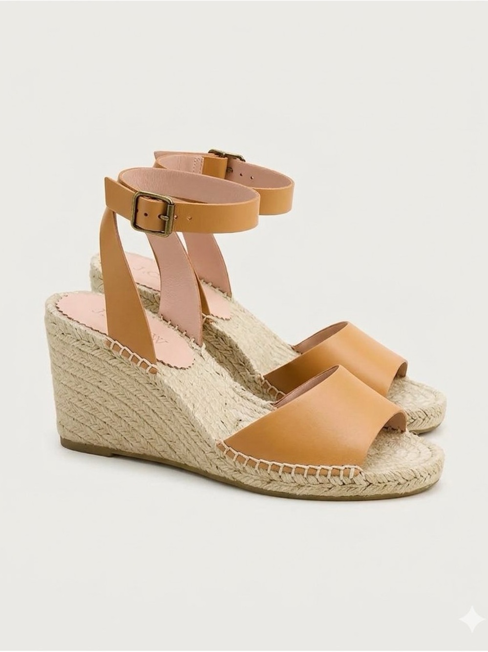 Brand New J. Crew Leather Ankle-Strap Espadrille Wedges Tan Size 8 Made in Spain